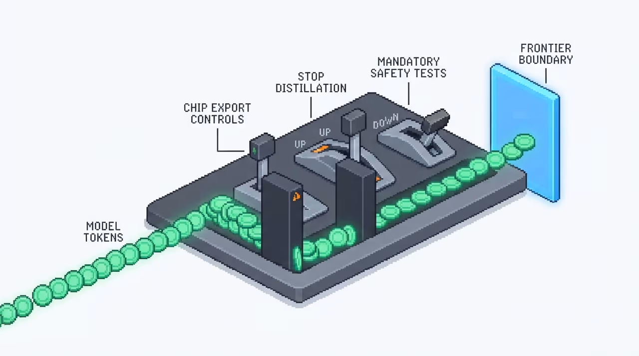 A control panel with three levers gating AI model flow