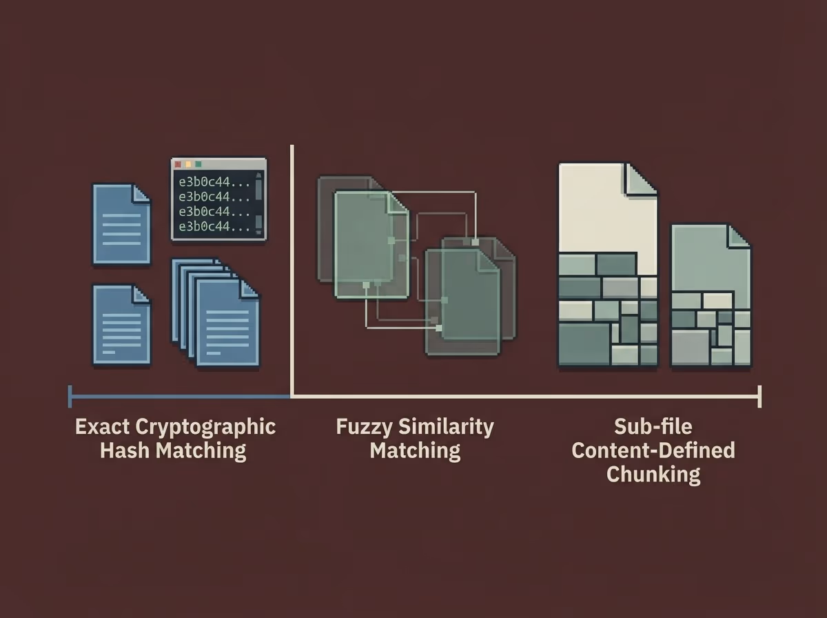 Spectrum of deduplication definitions from exact to near-duplicate to sub-file