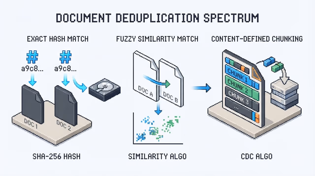 Spectrum of deduplication definitions from exact to near-duplicate to sub-file