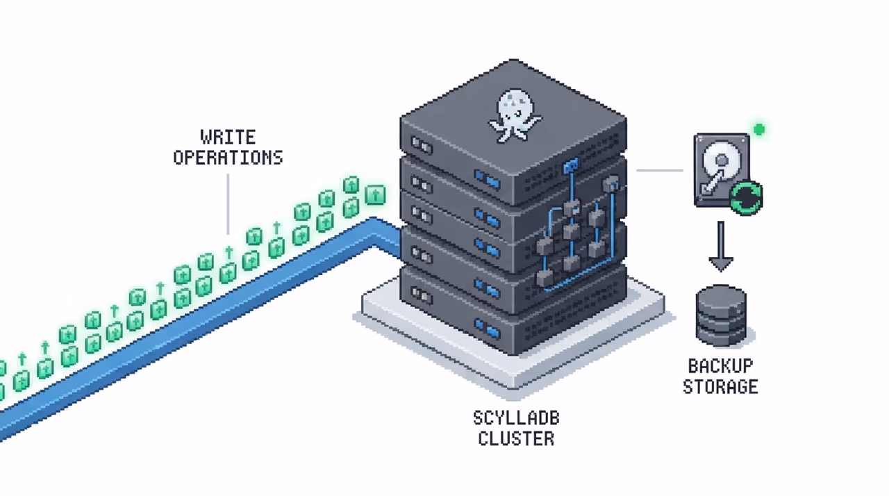 A managed ScyllaDB Cloud cluster absorbing a stream of small writes