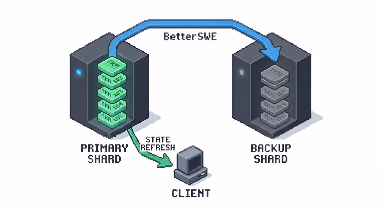 A primary shard with sequence numbers and a passive backup shard, with a client refresh