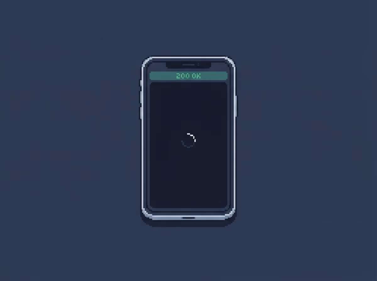 A phone showing a 200 OK response with a frozen stream