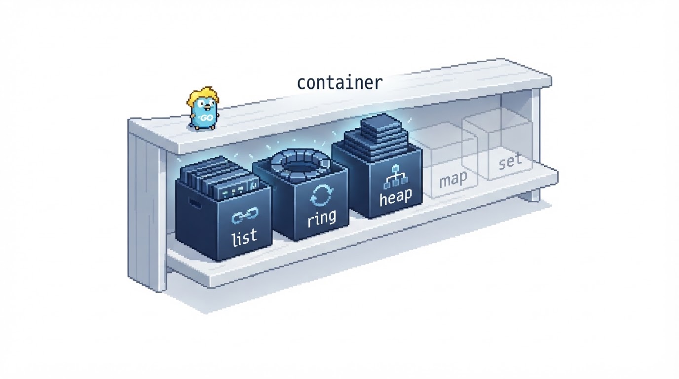 The container package shelf with only list, ring, and heap filled