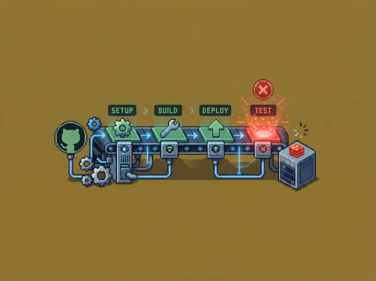 CI pipeline with a failing test stage and a Redis container still starting up