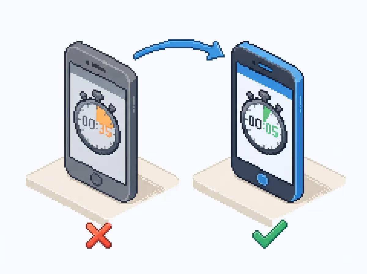 Before and after phones showing 35 seconds versus 5 seconds