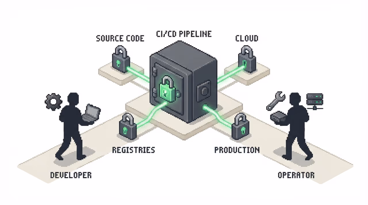 A pipeline vault with keys to multiple systems, two attackers approaching