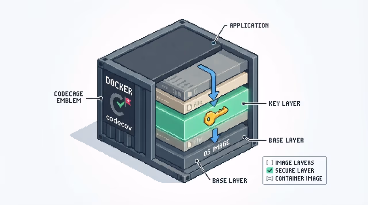 Docker image with exposed intermediate layer containing a key