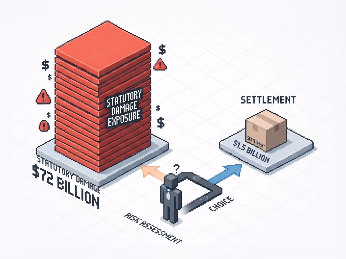 A towering damages exposure figure dwarfing the settlement amount