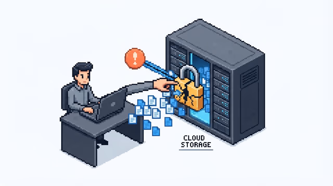 A laptop accessing cloud storage through a broken authentication lock