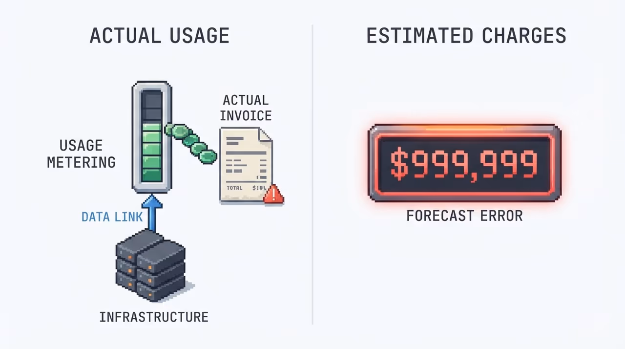 Actual usage feeding a correct invoice while a separate estimate display shows a wrong number