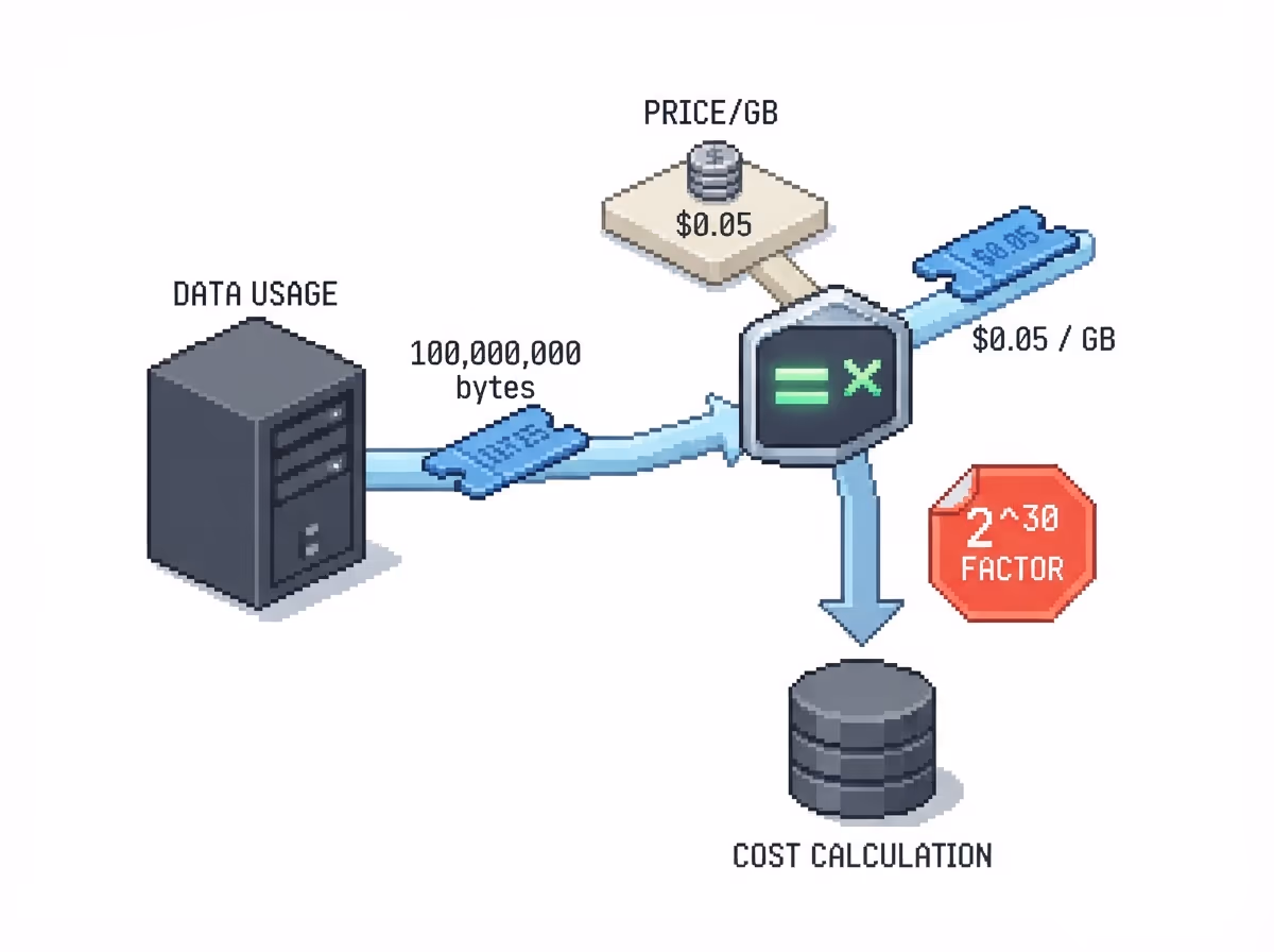 A multiplication step where bytes are priced as if they were gigabytes