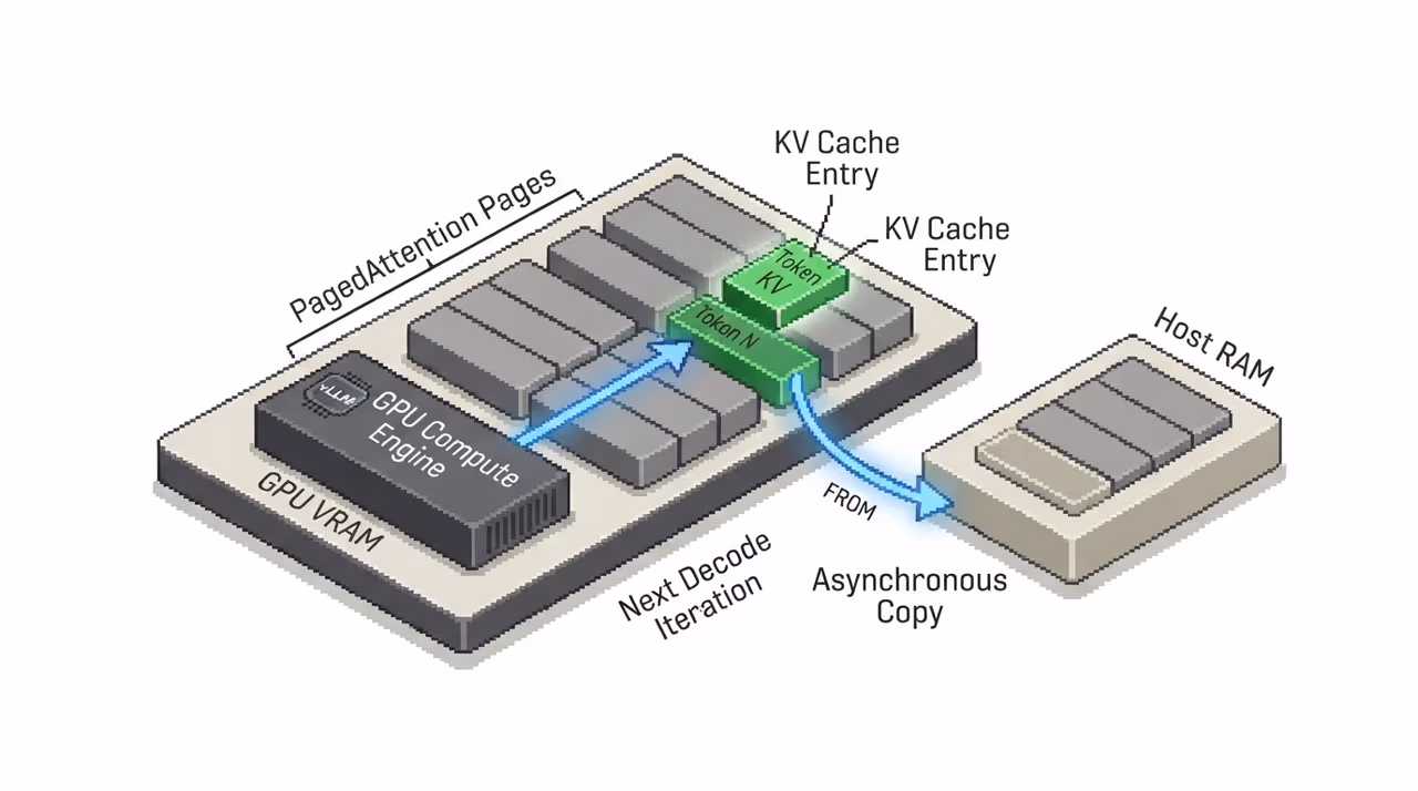 Incremental KV cache checkpoint of one token to host memory