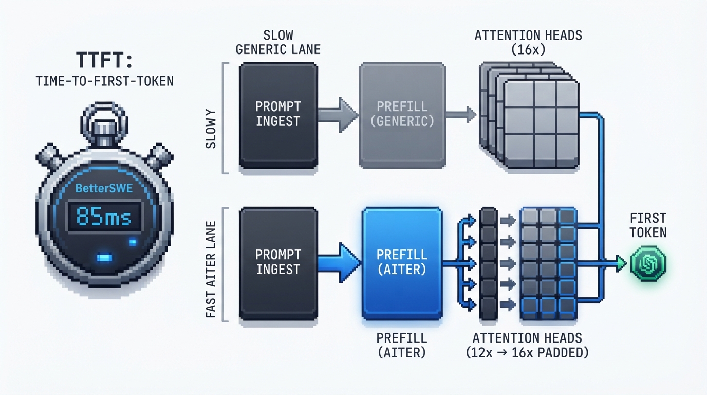 Slow versus fast prefill lanes with attention heads padded to 16