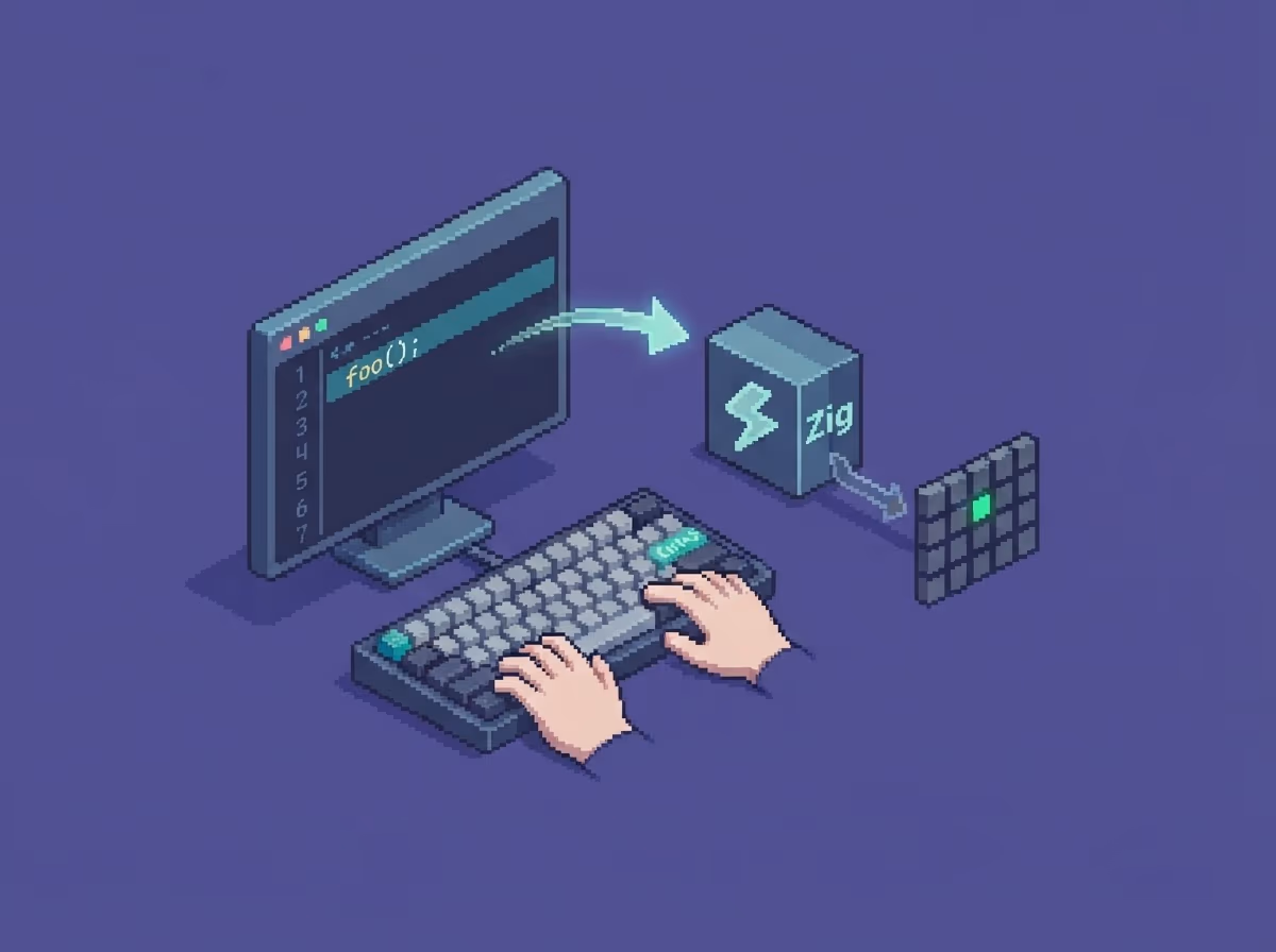 One changed line feeding a compiler that rebuilds only a small piece of the binary