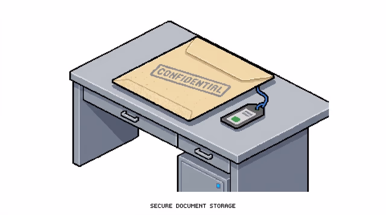 A sealed confidential filing envelope on a desk