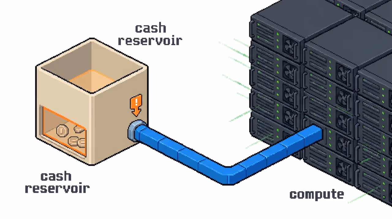 Cash draining into a wall of GPU servers