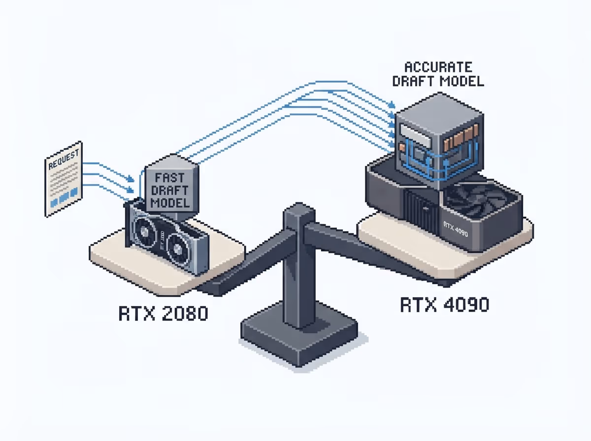 A tradeoff scale between a fast small draft and an accurate larger draft across GPUs