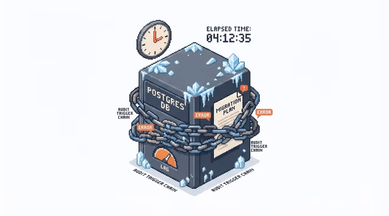 A frozen Postgres database with audit trigger chains and a stuck migration