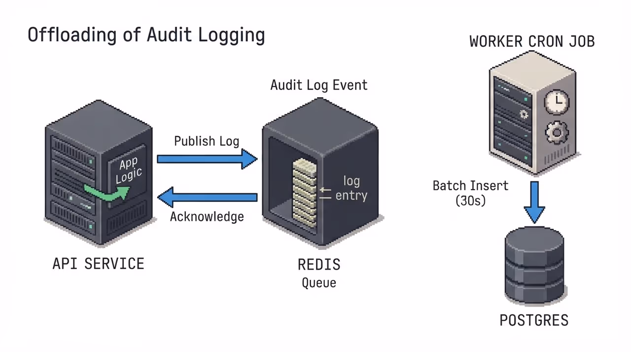 Application-level audit logging with a Redis buffer queue
