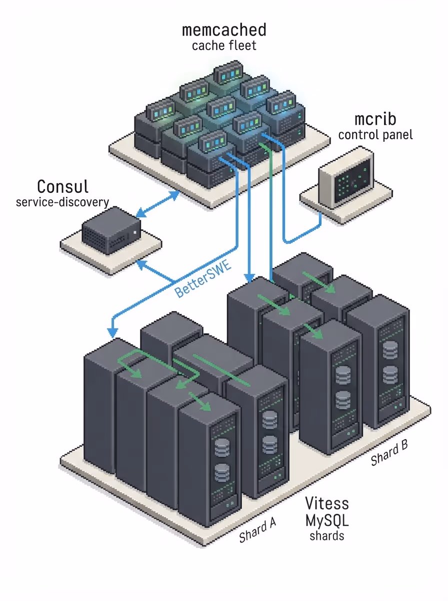 The cache and datastore layers involved in the outage