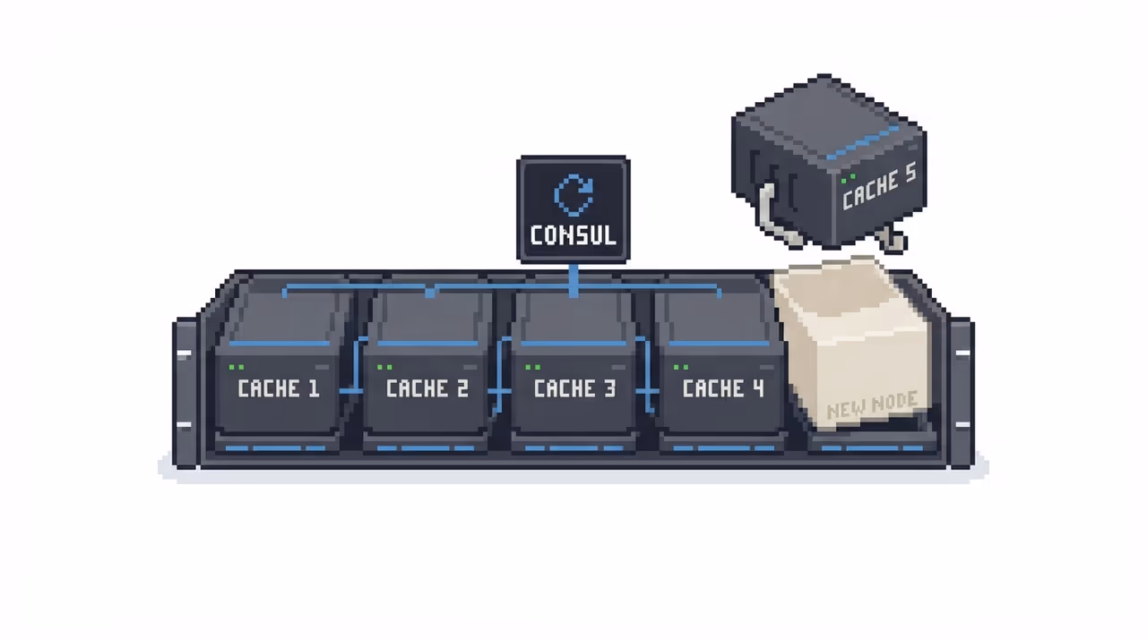 A cache node cycling out and being replaced by an empty spare