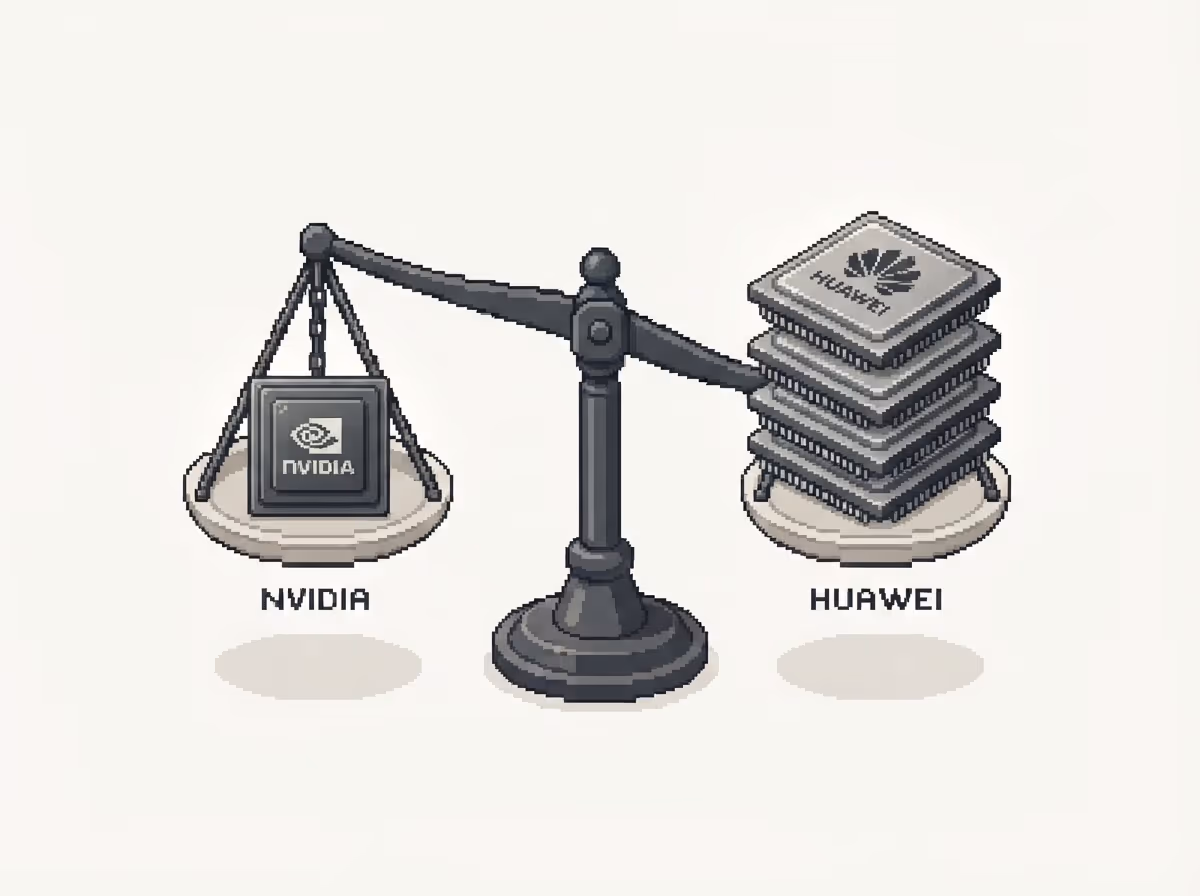 Four Huawei chips balanced against one Nvidia chip