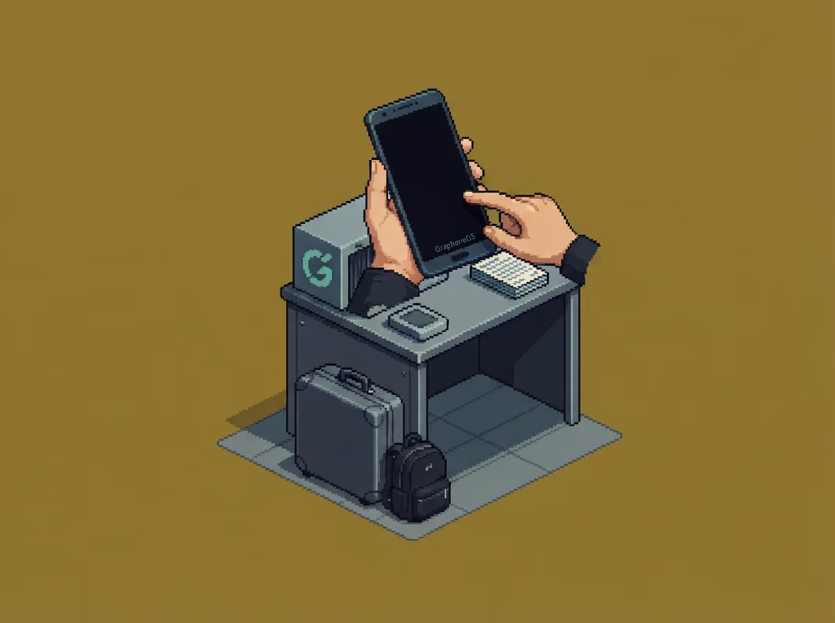 A traveler's phone wiping during an airport border inspection