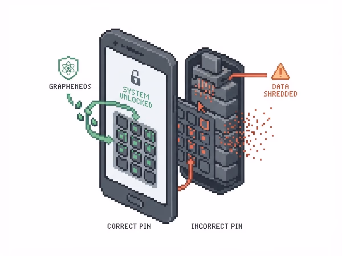 One PIN unlocks the phone, the other destroys the encryption keys