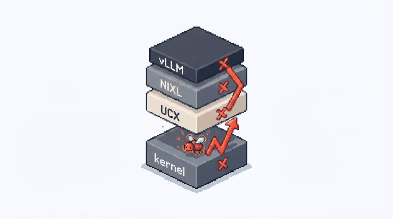 Stacked dependency layers with the bug trapped between layers and rollback blocked at each boundary