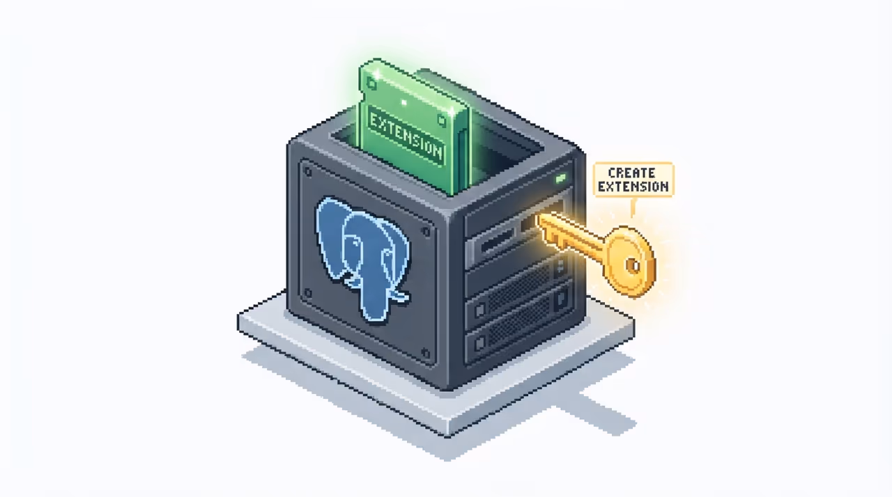 An extension package being installed into a Postgres database with a superuser key