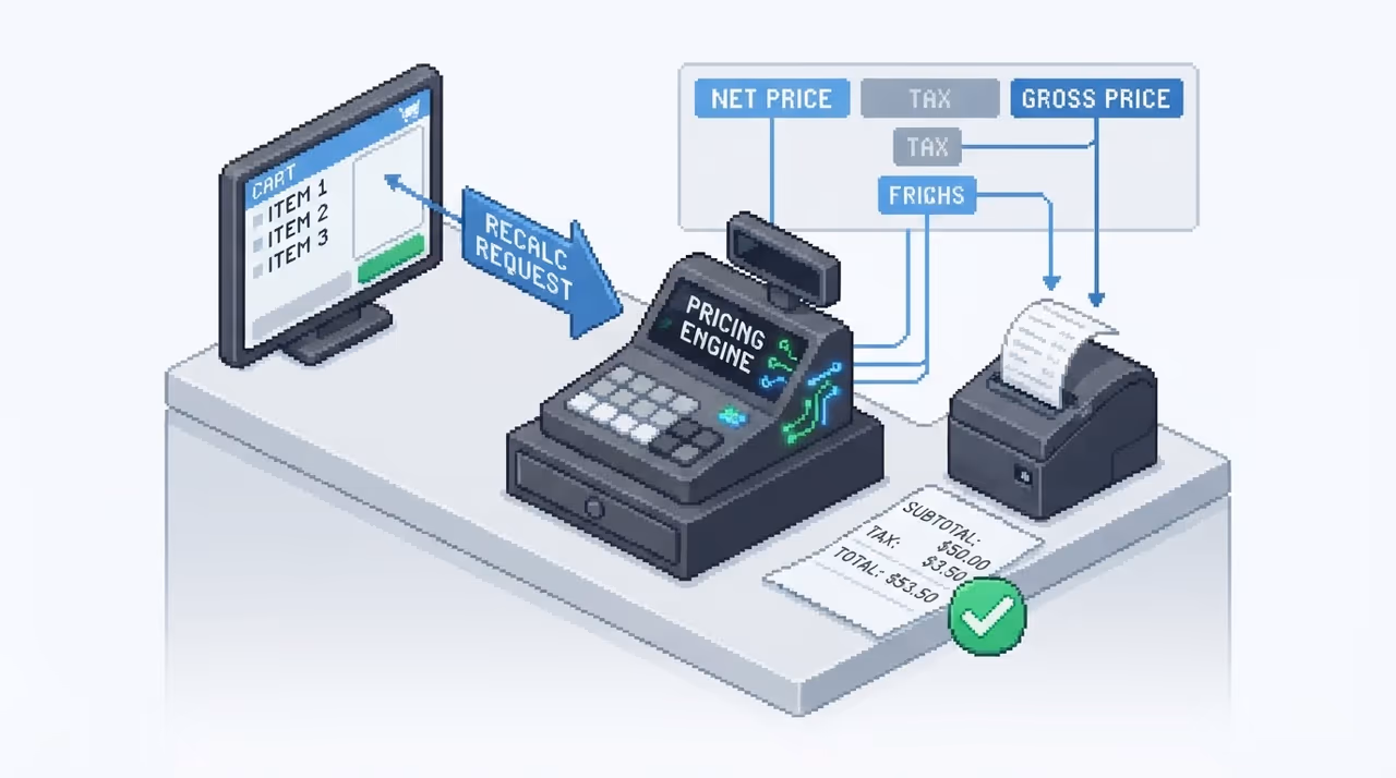 Checkout pricing engine recomputing all line items at transaction time