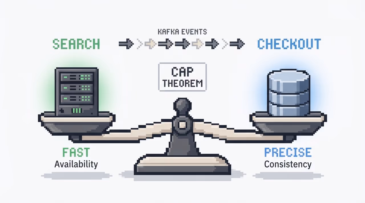 CAP theorem balance between search availability and checkout consistency