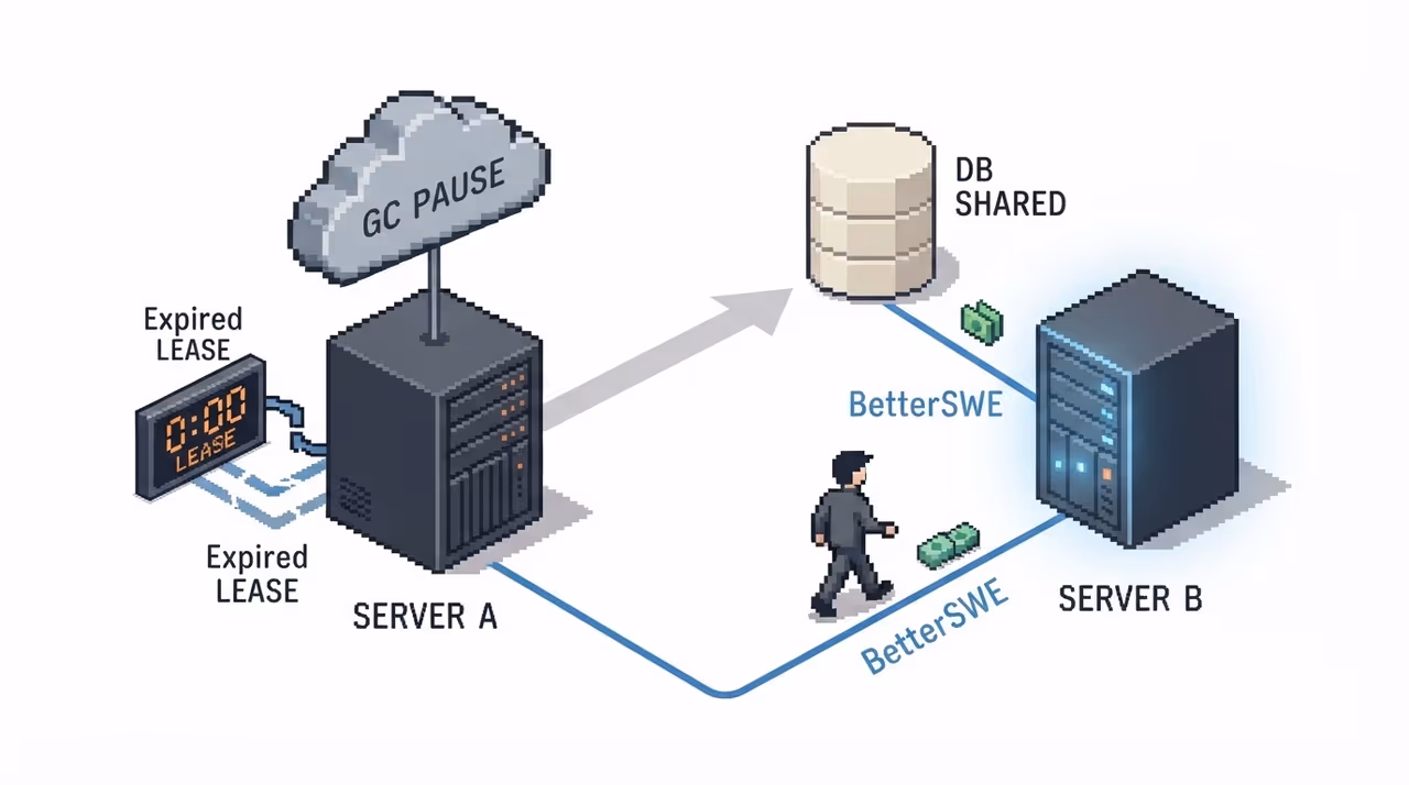 A paused process holding an expired lock while another client approaches the same resource
