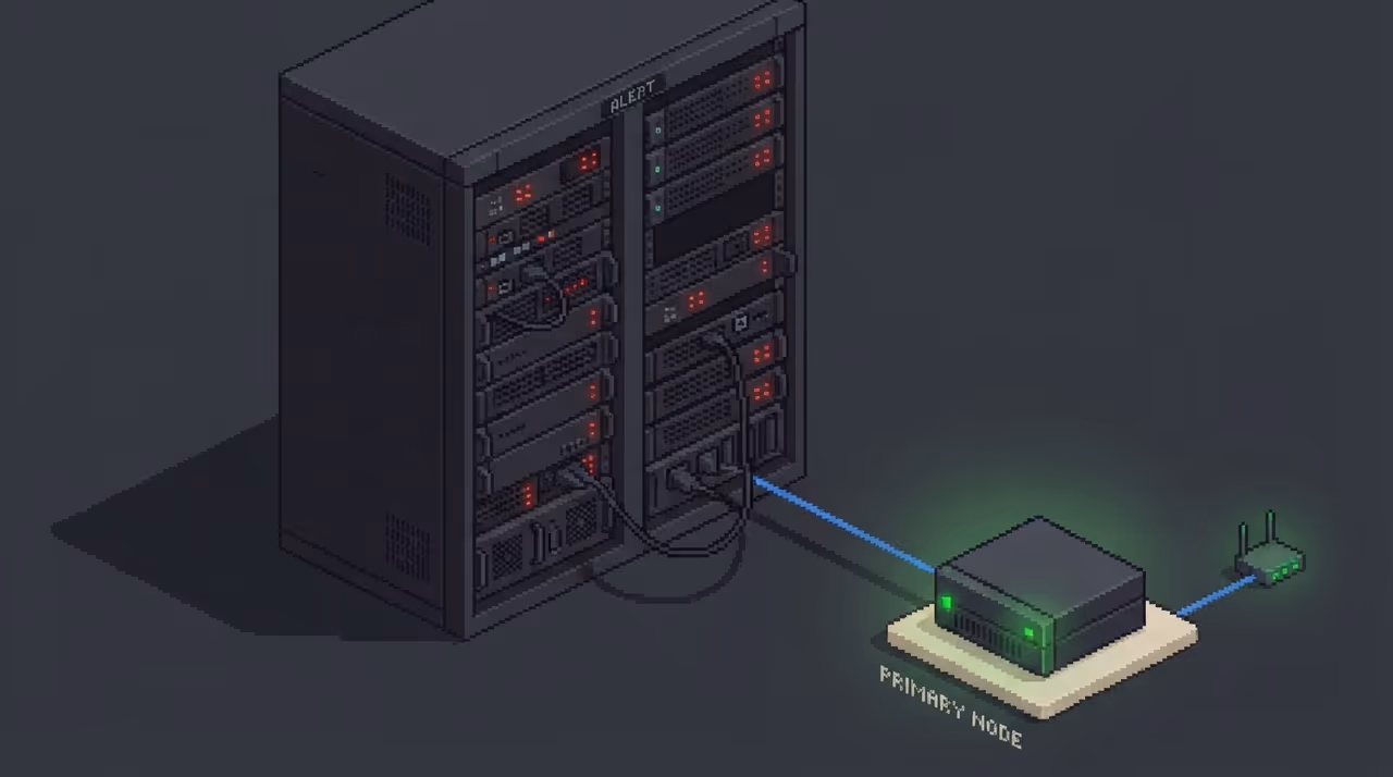 Data center outage with one small server still running