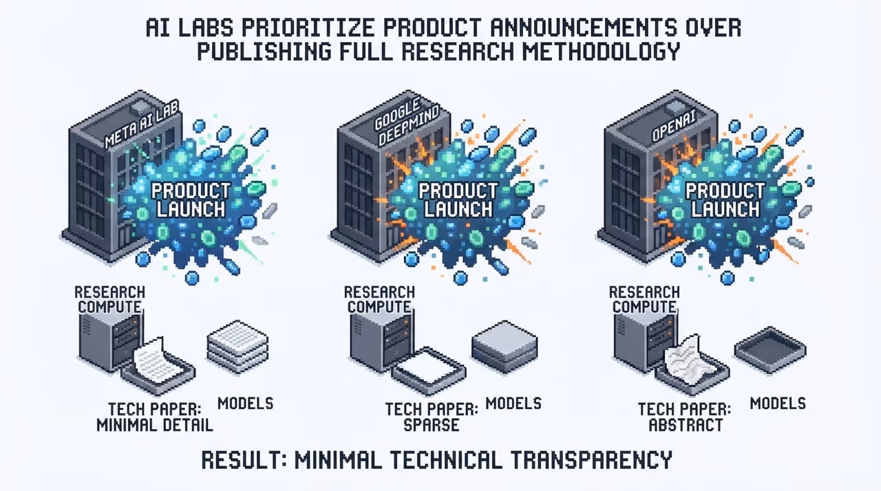 Loud product launches next to shrinking technical papers