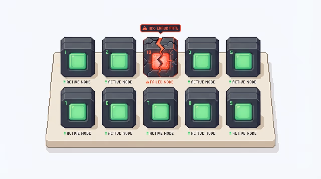 Ten cells with one failed, showing 90% unaffected