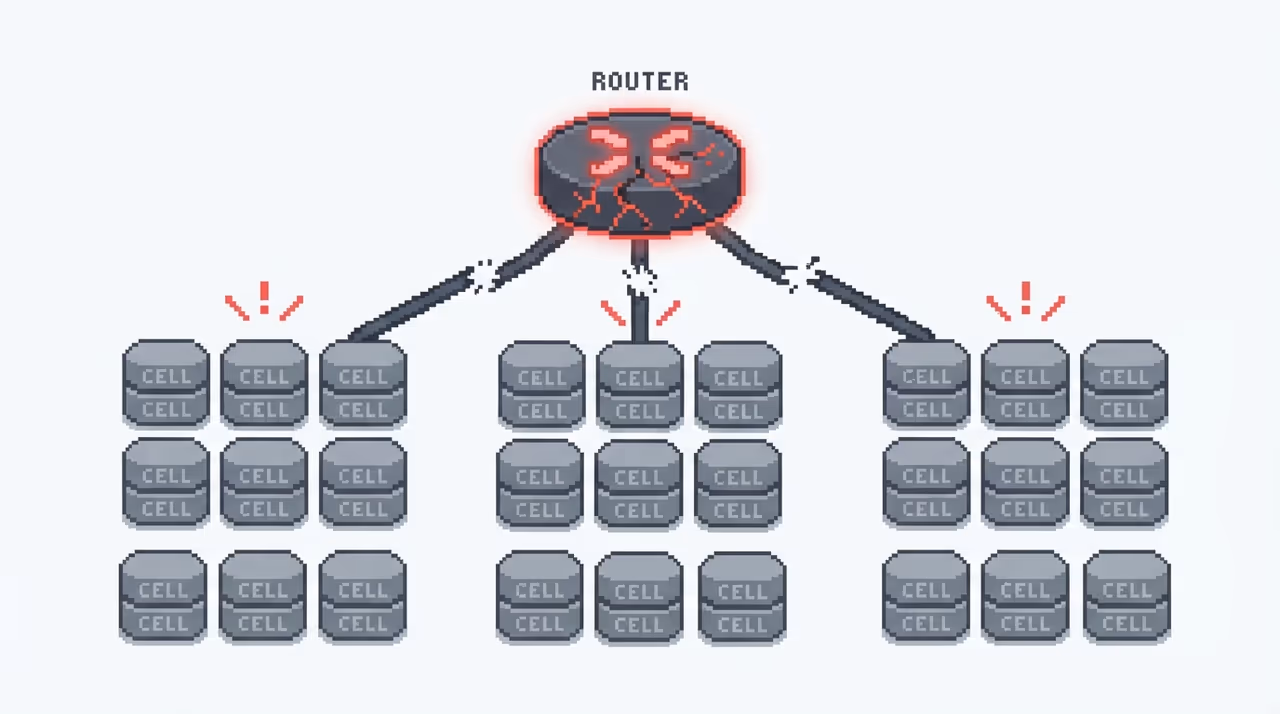 The cell router as a shared dependency that cannot be cellularized