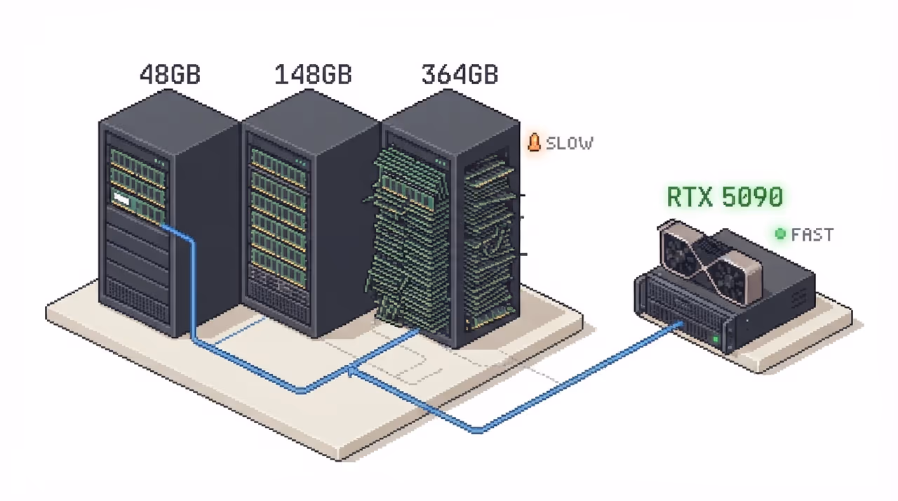 Server configurations showing more RAM leading to slower inference while a GPU makes it faster