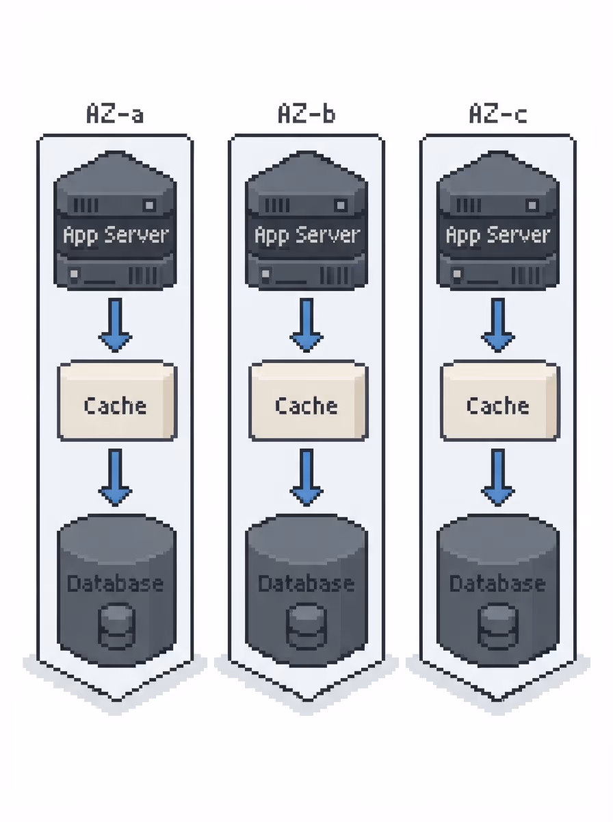 Three self-contained per-AZ cells with traffic staying inside each