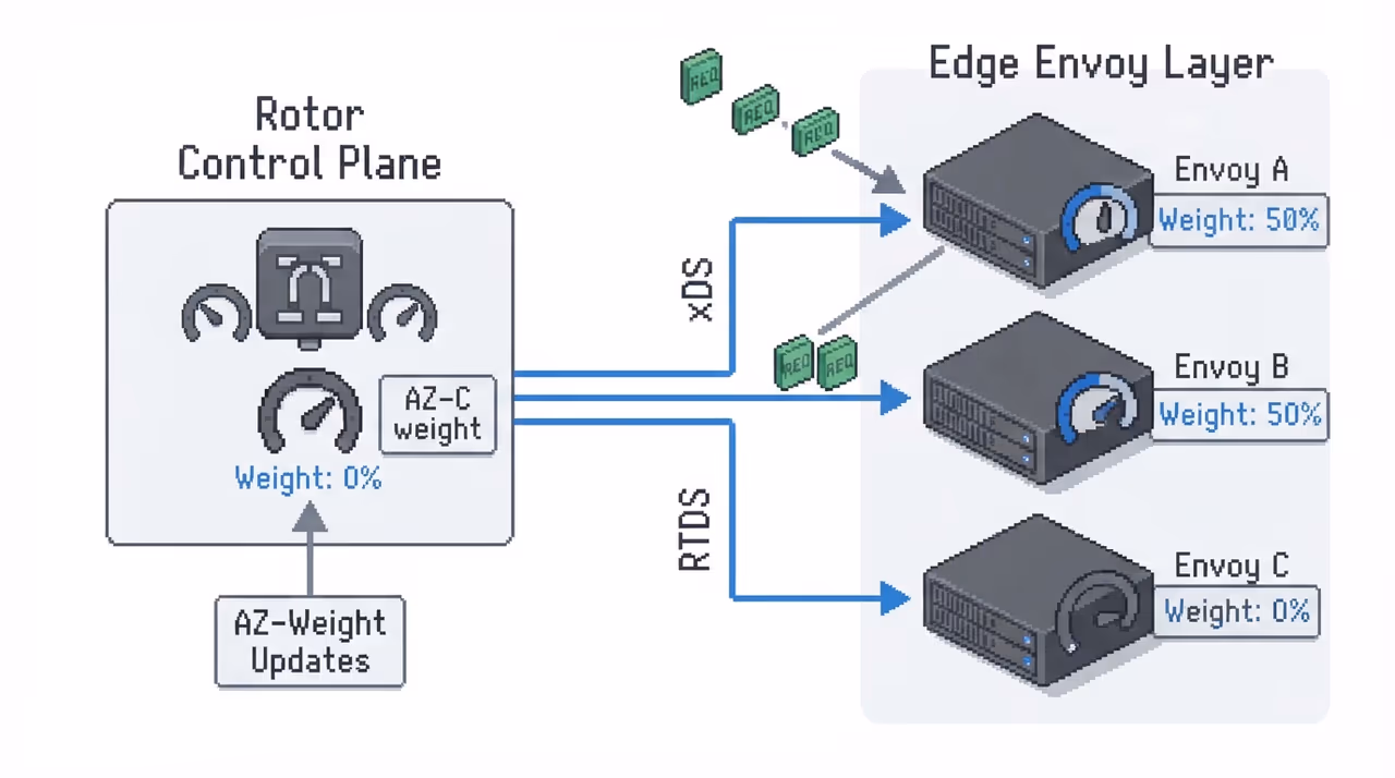 Envoy edge load balancers reweighting an AZ to zero via the Rotor control plane