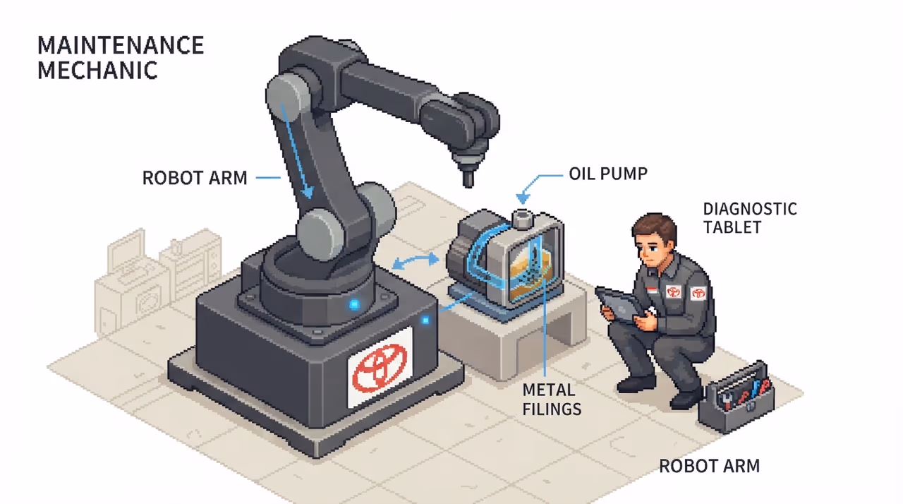 Industrial robot with oil pump and metal filings