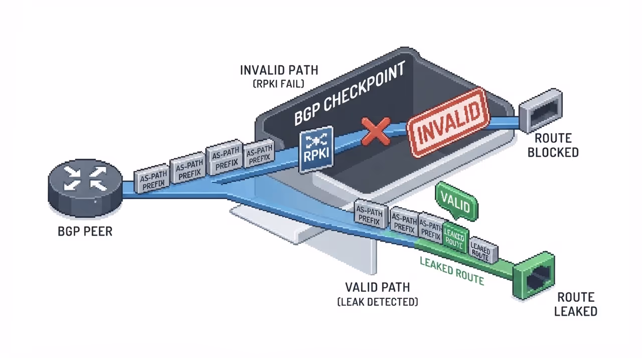 RPKI validation blocks origination leaks but lets path leaks through