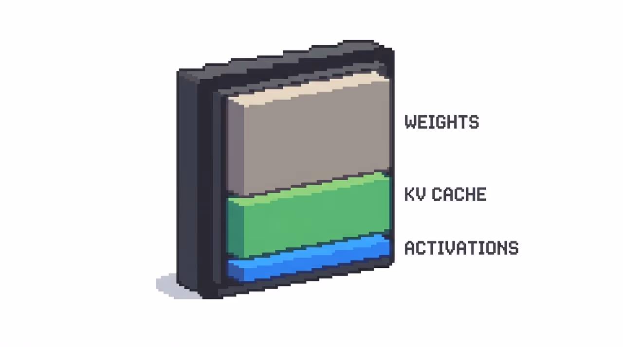 GPU memory divided into weights, KV cache, and activations